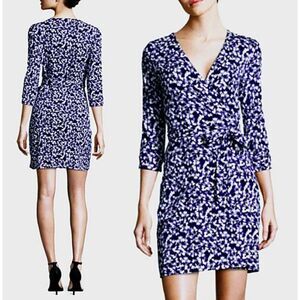 Diane von Furstenberg DVF Purple Geometric Silk Cotton Wrap Dress Size 6
